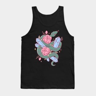 Green Snake with Peonies and Blue Crystals Tank Top